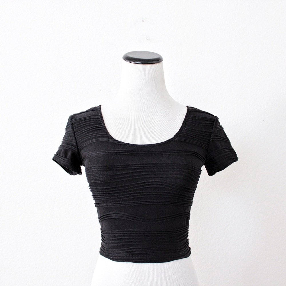 Hot Gal Black Stripe Textured Crop Top